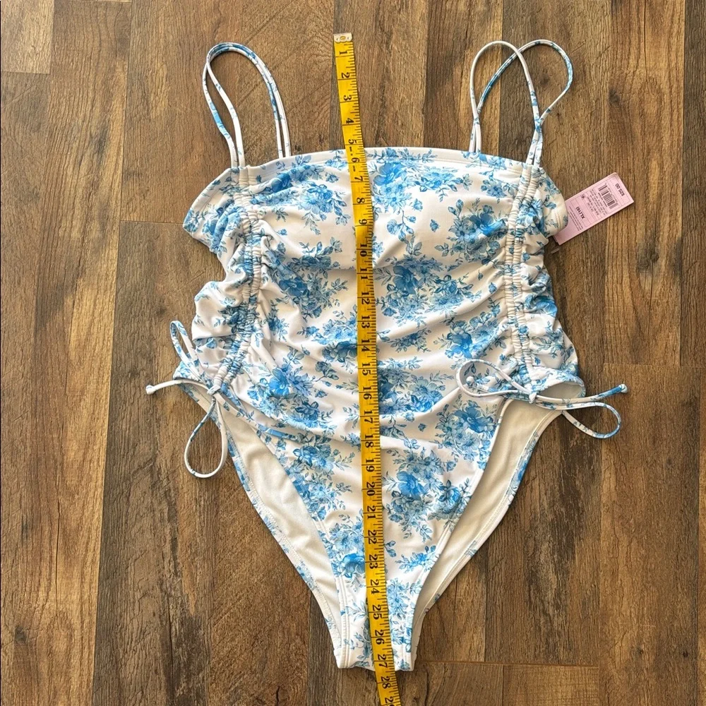 Wild Fable Blue and White Floral Extra High Leg Cheeky One Piece Swimsuit XL New